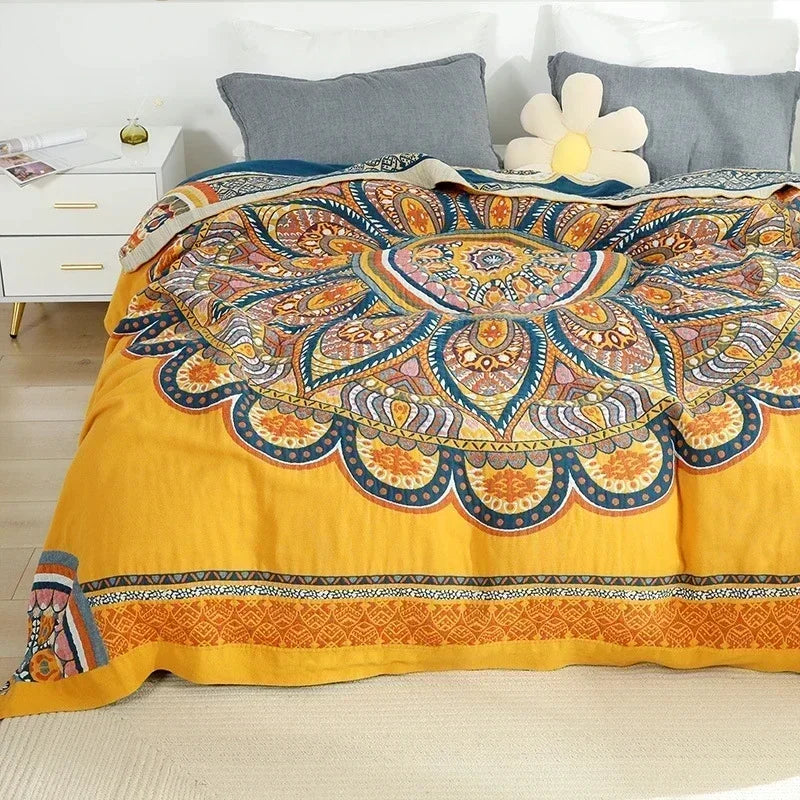Lotus Mandala 100% Cotton Reversible Blanket