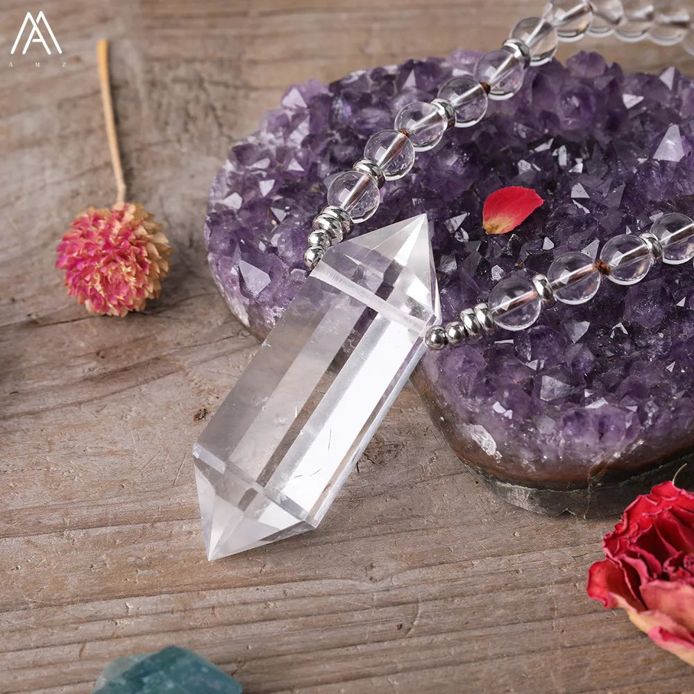 Clear Quartz Double Point Mala Necklace
