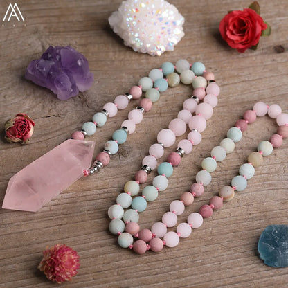 Rose Quartz Double Point Mala Necklace