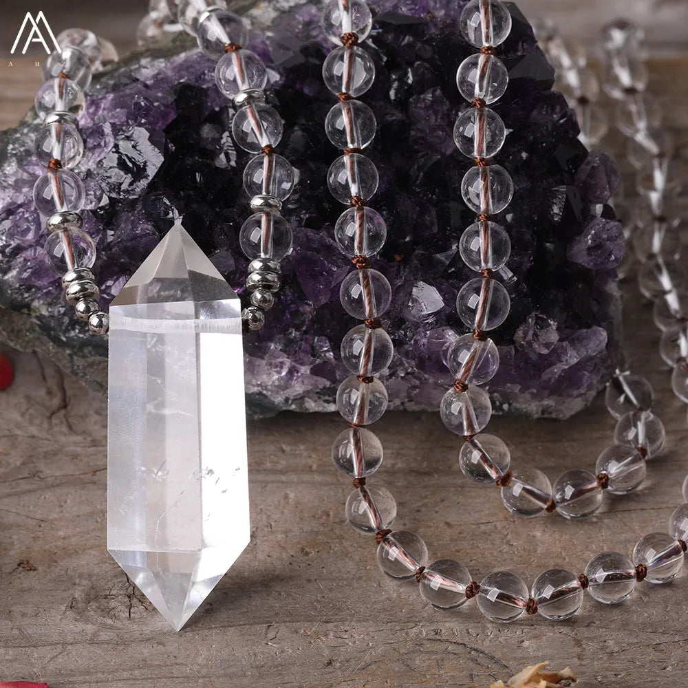 Clear Quartz Double Point Mala Necklace
