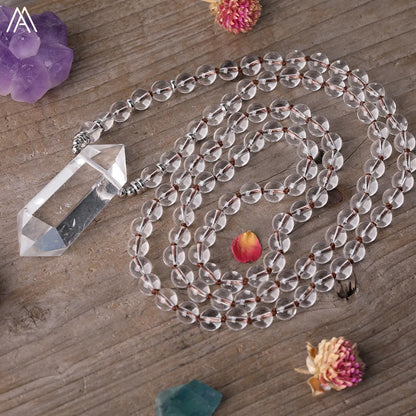 Clear Quartz Double Point Mala Necklace