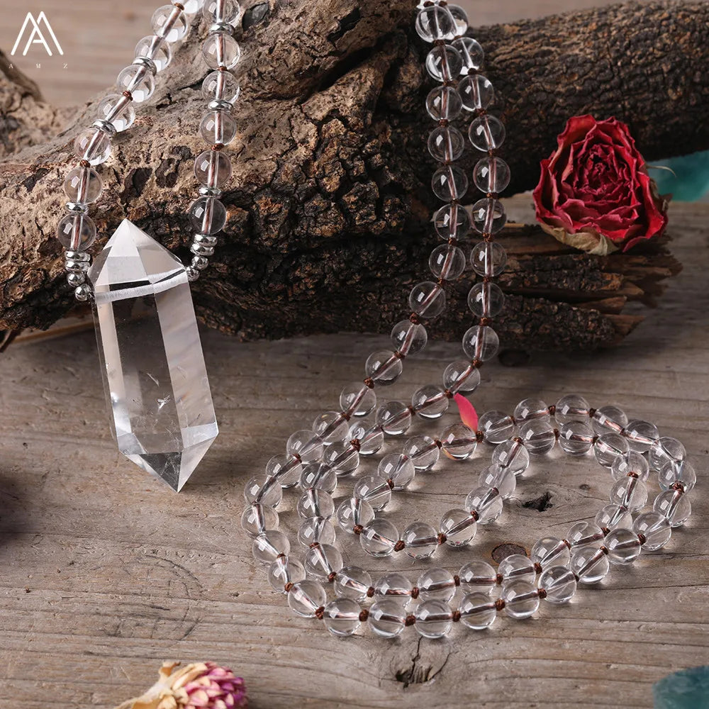 Clear Quartz Double Point Mala Necklace