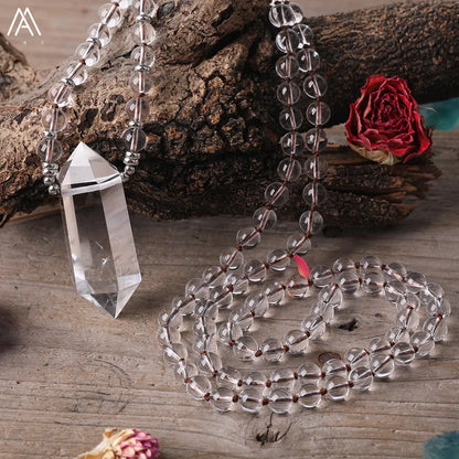 Clear Quartz Double Point Mala Necklace
