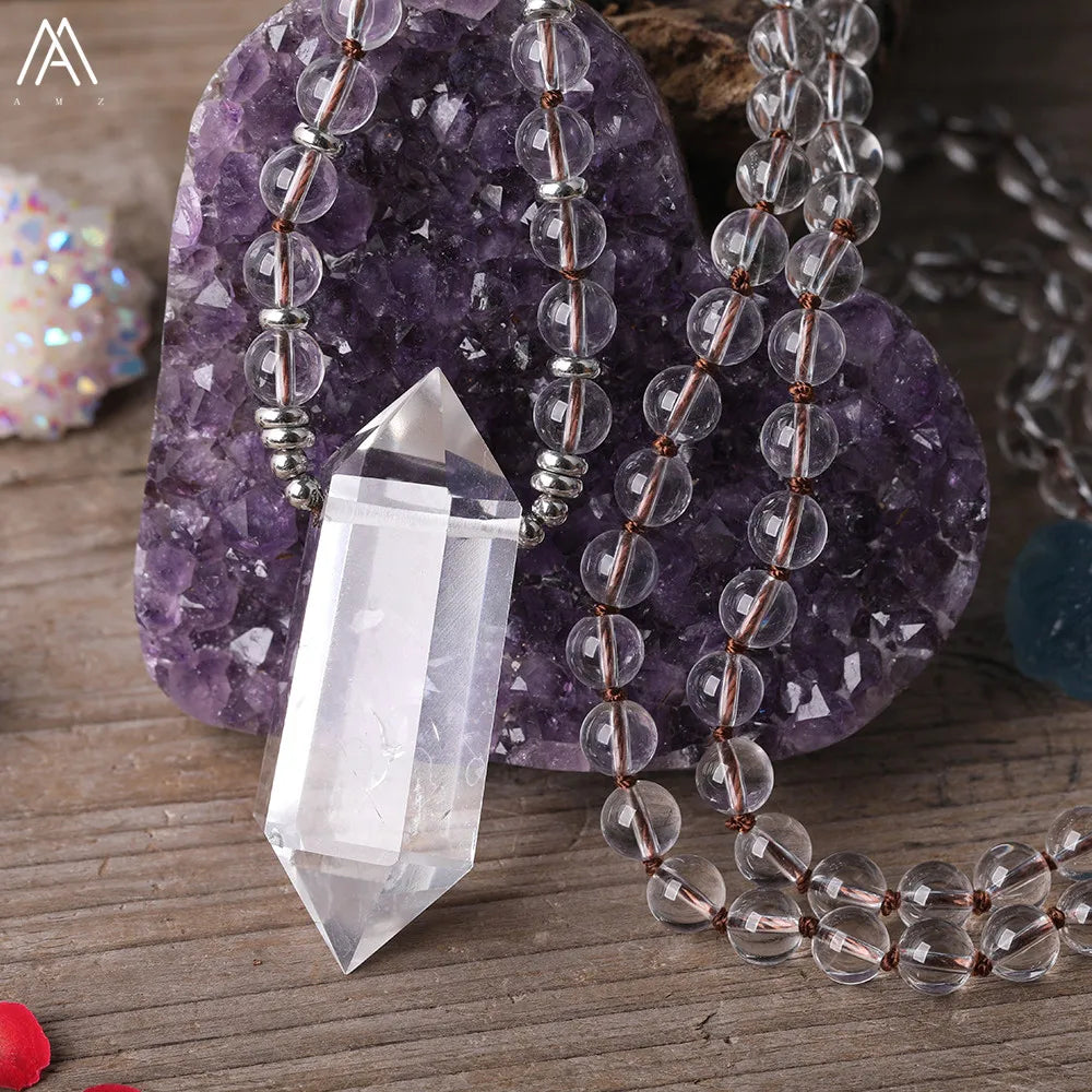 Clear Quartz Double Point Mala Necklace