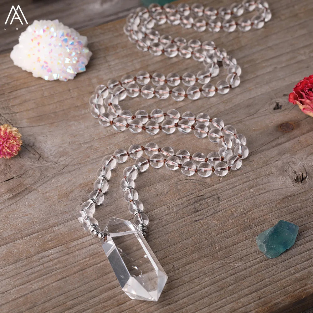 Clear Quartz Double Point Mala Necklace