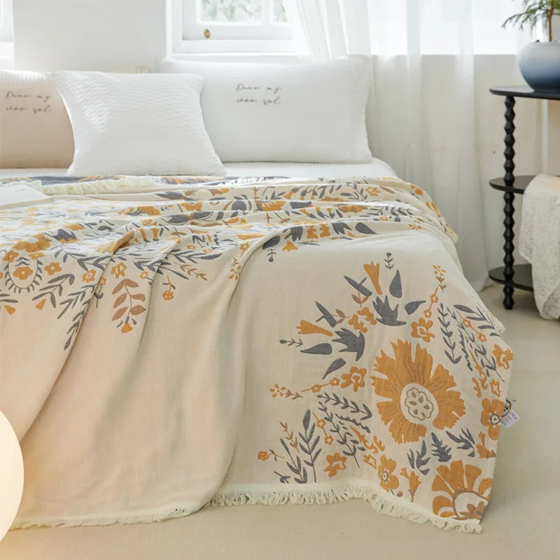 Boho Chic Floral 100% Cotton Reversible Blanket