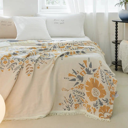 Boho Chic Floral 100% Cotton Reversible Blanket