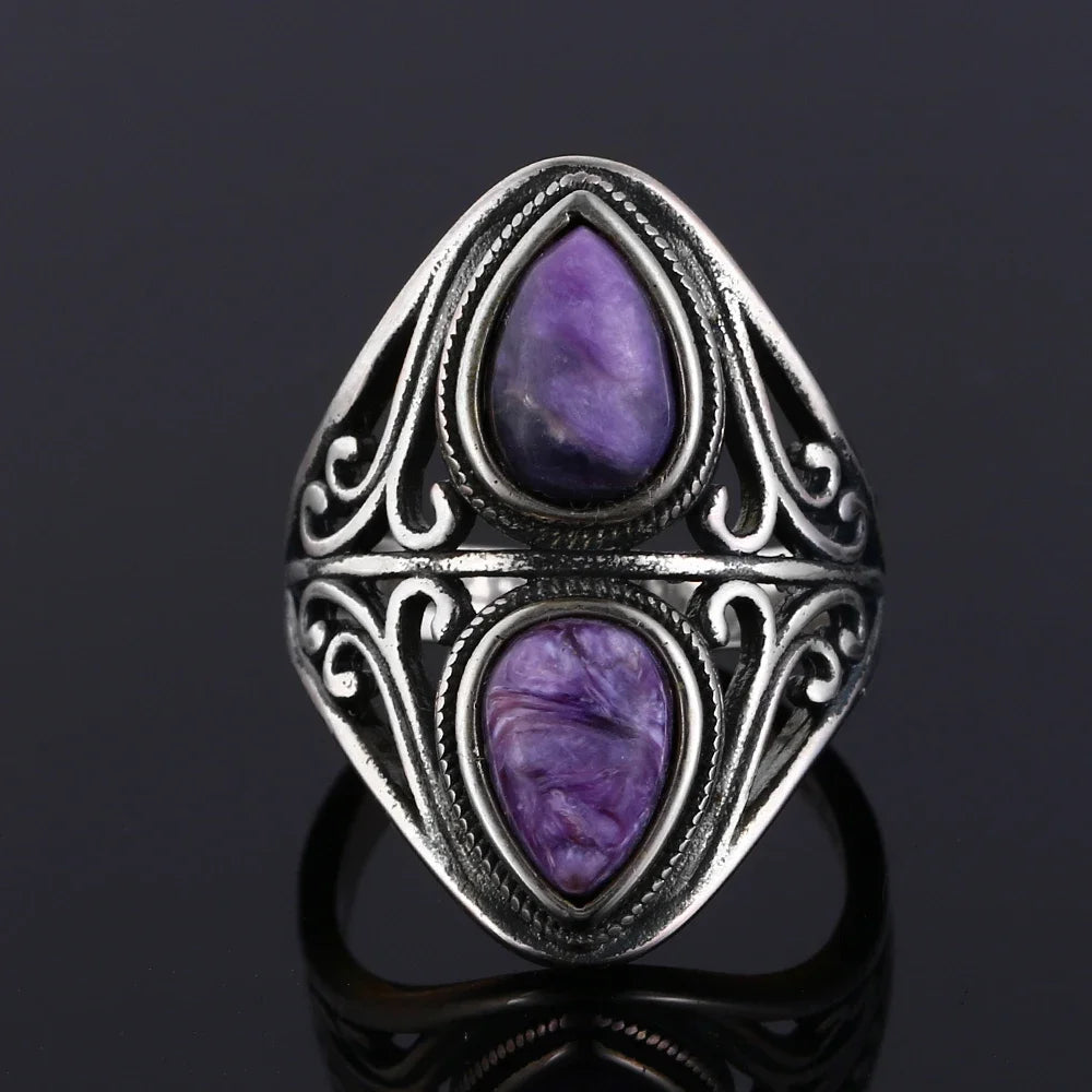 Charoite Stone Silver Ring