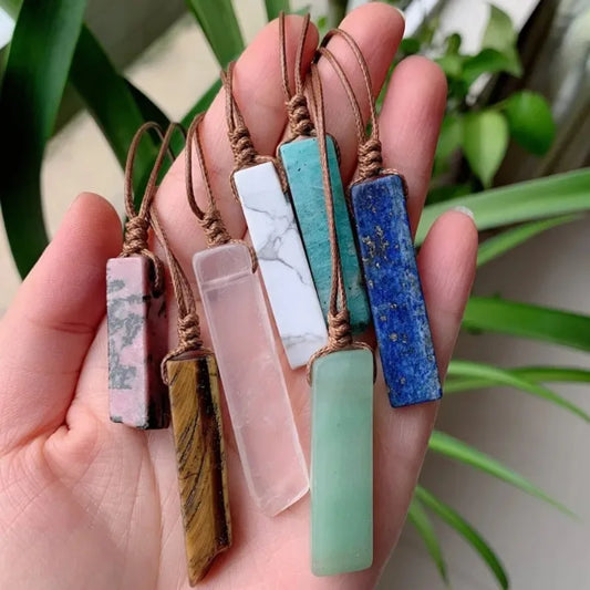 Crystal & Stone Rectangle Pendant Necklaces