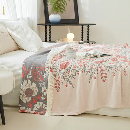 Boho Chic Floral 100% Cotton Reversible Blanket