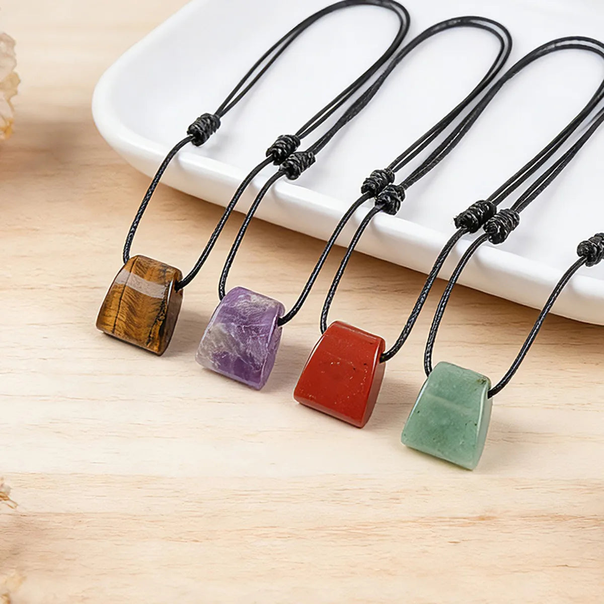 Crystal & Stone Trapezoid Pendant Necklace