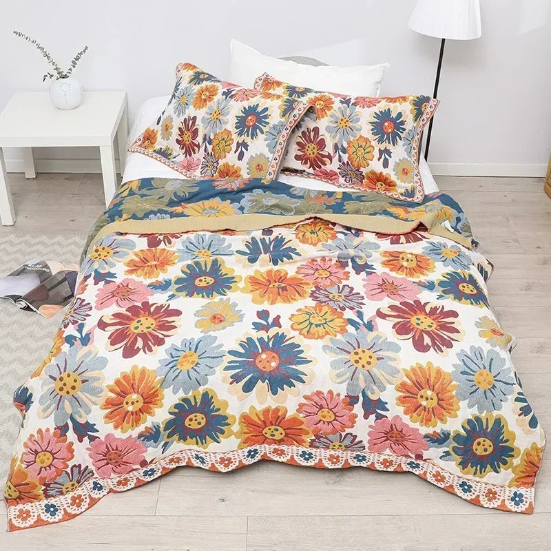Flowers 100% Cotton Reversible Blanket