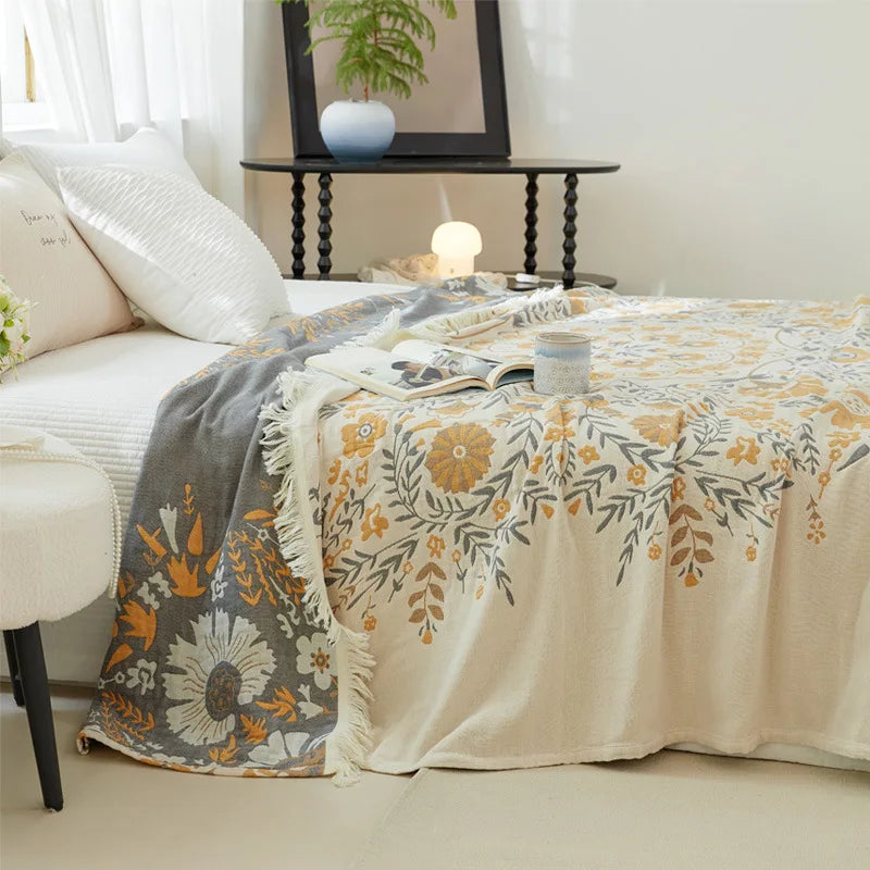 Boho Chic Floral 100% Cotton Reversible Blanket