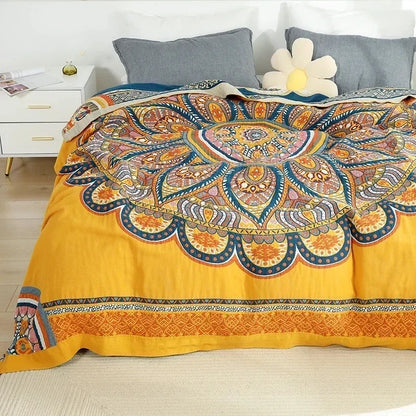 Lotus Mandala 100% Cotton Reversible Blanket