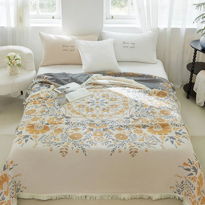 Boho Chic Floral 100% Cotton Reversible Blanket