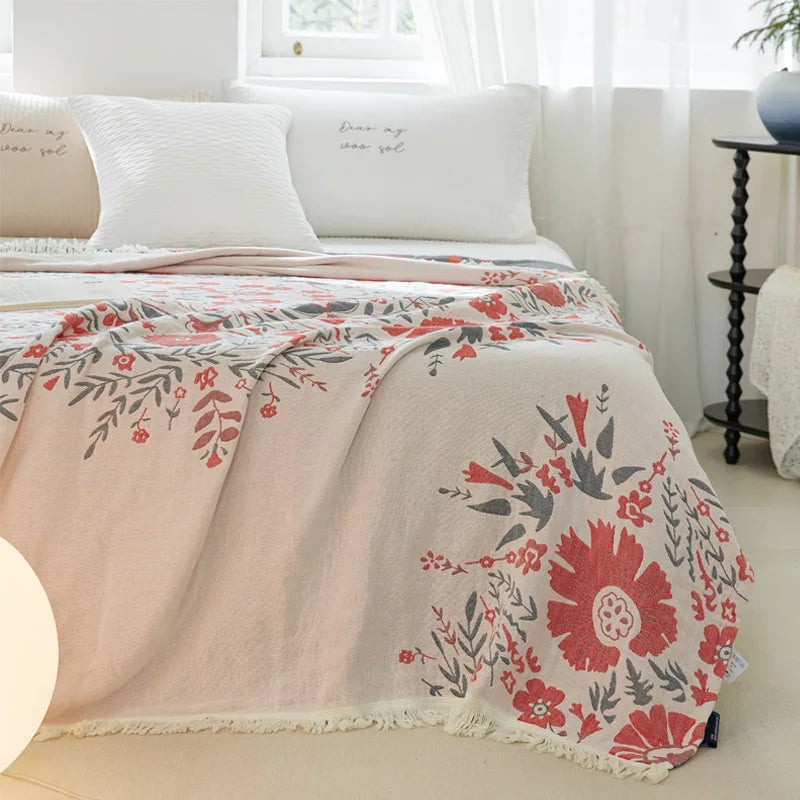 Boho Chic Floral 100% Cotton Reversible Blanket