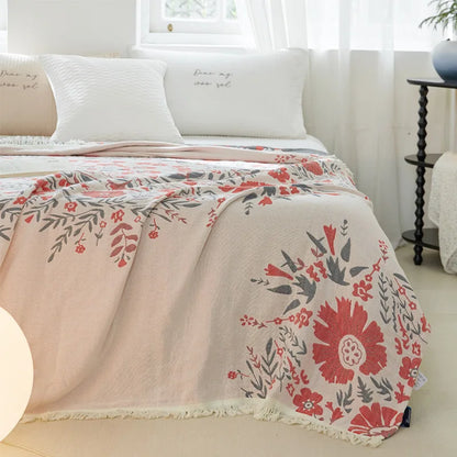 Boho Chic Floral 100% Cotton Reversible Blanket