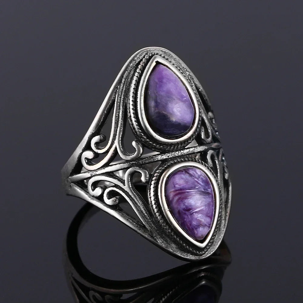 Charoite Stone Silver Ring