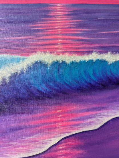 Dreamy Ocean Wave Original Painting | Pink Purple Sunset Coastal Canvas Art (20x24")