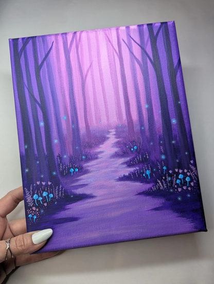 Purple Enchanted Forest Fantasy Landscape Painting - Original Acrylic Landscape Art on 8x10" Stretched Canvas
