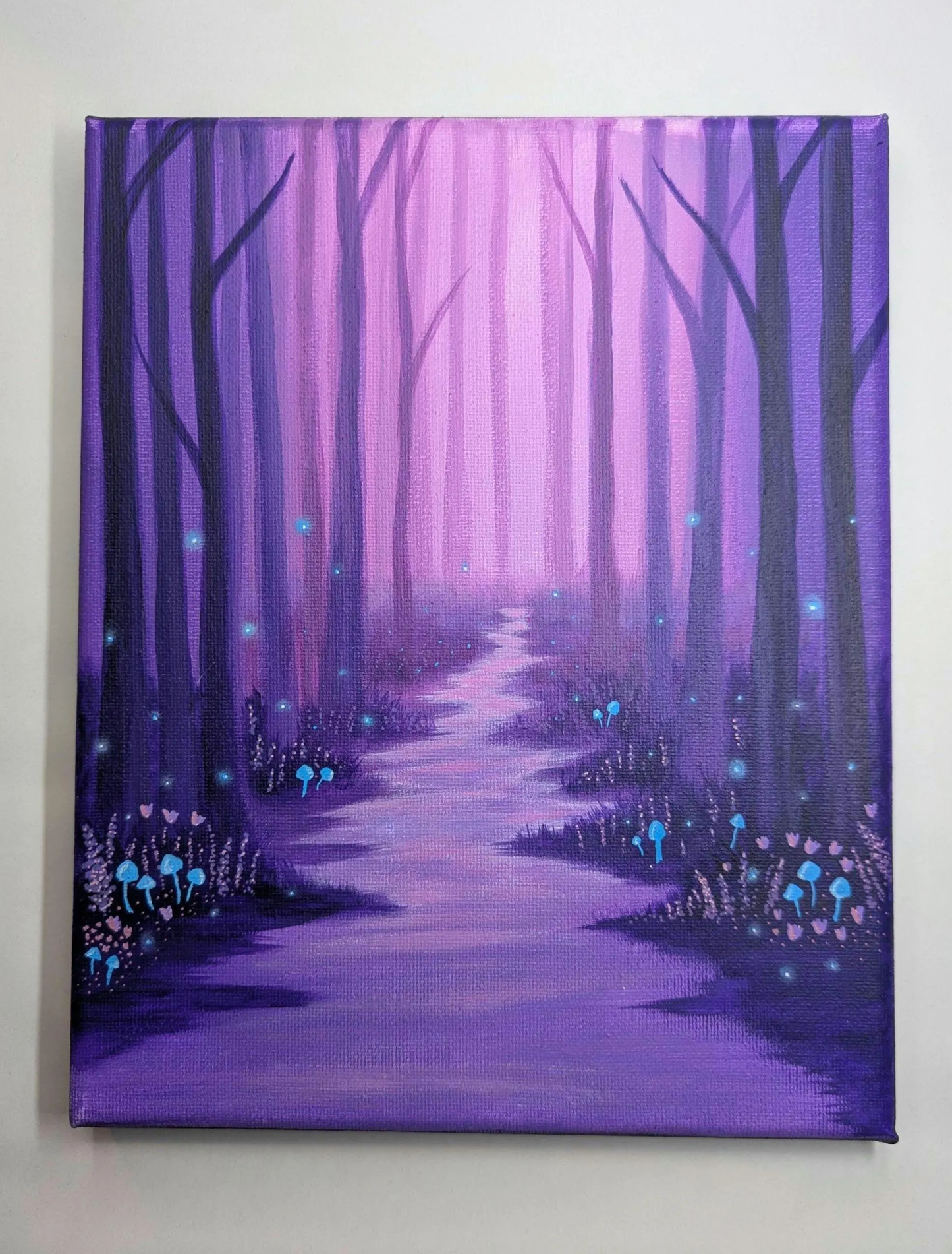 Purple Enchanted Forest Fantasy Landscape Painting - Original Acrylic Landscape Art on 8x10" Stretched Canvas