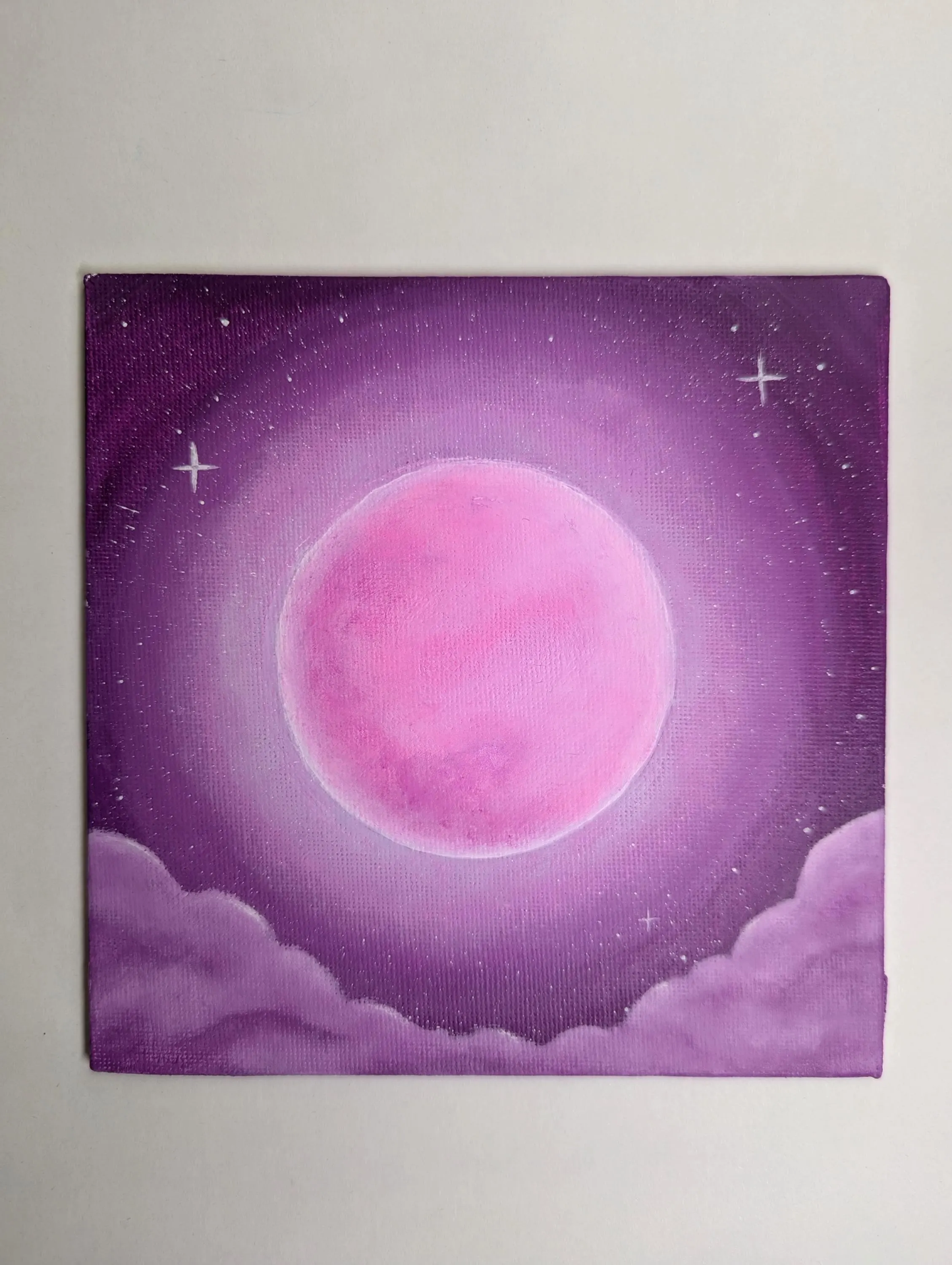 Pink Full Moon Painting – Original 6x6" Acrylic on Canvas Panel