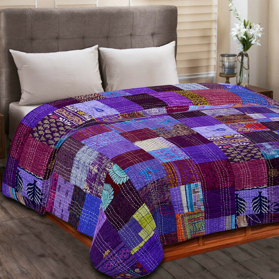 Purple Patchwork Kantha Quilt