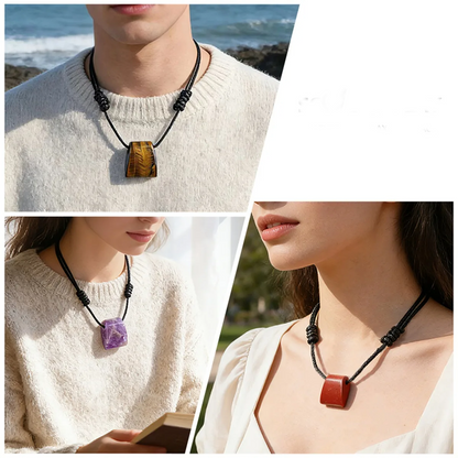 Crystal & Stone Trapezoid Pendant Necklace